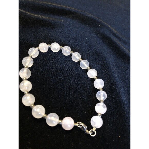 Beautiful Rose Quartz 925 Bracelet 8”with Silver Spacer Beads Artisan - Picture 4 of 6